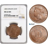 AG629, Straits Settlements, Victoria, 1 Cent 1894, NGC MS62BN