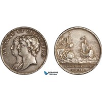 AG653, Switzerland & Egypt, Silver Medal (1740-1750) (Ø31.5mm, 9.99g) by J. Dassier, Cleopatra & Marc Antony, Battle of Actium, aXF, Rare!  