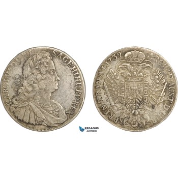 AG680, Transylvania, Charles VI, Taler 1739, Karlsburg, Silver (28.55g) Corroded VF, Rare!