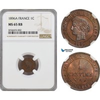 AG740, France, Third Republic, 1 Centime 1896-A, Paris, NGC MS65RB, Pop 3/1