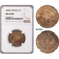 AG743, France, Third Republic, 5 Centimes 1888-A, Paris, NGC MS63RB