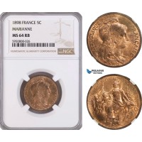 AG745, France, Third Republic, 5 Centimes 1898 (Marianne) NGC MS64RB