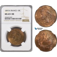 AG750, France, Third Republic, 10 Centimes 1897-A, Paris, NGC MS65+RB