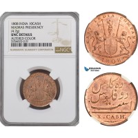 AG764, India, Madras Presindency, 10 Cash 1808, NGC UNC Det.