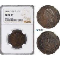 AG787, Cyprus, Victoria, 1/2 Piastre 1879, London, NGC AU50BN