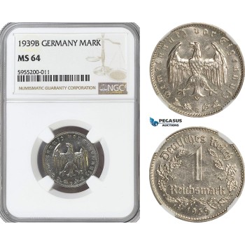 AG792, Germany, Third Reich, 1 Reichsmark 1939-B, Vienna, Nickel, NGC MS64