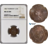 AG809, Norway, Carl XV, 1/2 Skilling 1867, Kongsberg, NGC MS65BN, Top Pop! AG809, Norway, Carl XV, 1/2 Skilling 1867, Kongsberg, NGC MS65BN, Top Pop!