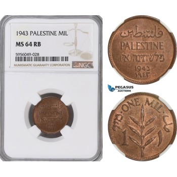 AG821, Palestine, 1 Mil 1943, London, NGC MS64RB