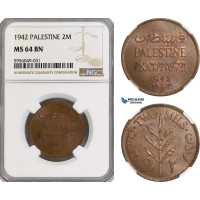 AG824, Palestine, 2 Mils 1942, London, NGC MS64BN