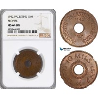 AG827, Palestine, 10 Mils 1942, Bronze, London, NGC MS64BN
