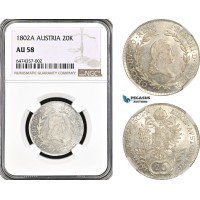 AG887, Austria, Franz II, 20 Kreuzer 1802­ A, Vienna Mint, Silver, KM# 2139, NGC AU58