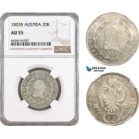 AG888, Austria, Franz II, 20 Kreuzer 1803­ B, Kremnitz Mint, Silver, KM# 2139, NGC AU55