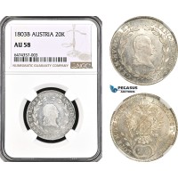 AG889, Austria, Franz II, 20 Kreuzer 1803­ B, Kremnitz Mint, Silver, KM# 2139, NGC AU58