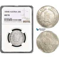 AG890, Austria, Franz II, 20 Kreuzer 1804­ B, Kremnitz Mint, Silver, KM# 2139, NGC AU55