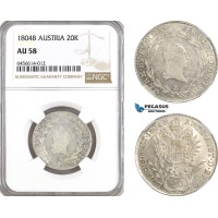 AG892, Austria, Franz II, 20 Kreuzer 1804­ B, Kremnitz Mint, Silver, KM# 2139, NGC AU58