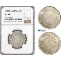 AG893, Austria, Franz II, 20 Kreuzer 1804­ B, Kremnitz Mint, Silver, KM# 2139, NGC AU58