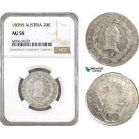 AG894, Austria, Franz II, 20 Kreuzer 1805­ B, Kremnitz Mint, Silver, KM# 2140, NGC AU58