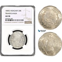 AG897, Austria, Franz II, 20 Kreuzer 1805­ E, Karlsburg Mint (Transylvania) Silver, KM# 2140, NGC AU58