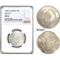 AG901, Austria, Franz II, 20 Kreuzer 1806­ A, Vienna Mint, Silver, KM# 2140, NGC MS61