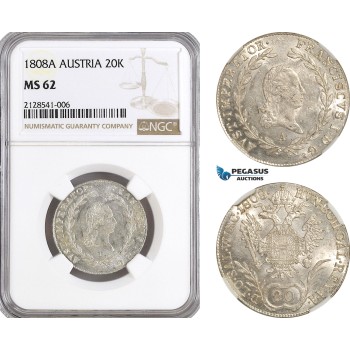 AG905, Austria, Franz II, 20 Kreuzer 1808­ A, Vienna Mint, Silver, KM# 2141, NGC MS62