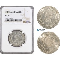 AG909, Austria, Franz II, 20 Kreuzer 1808­ B, Kremnitz Mint, Silver, KM# 2141, NGC MS61