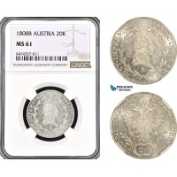 AG910, Austria, Franz II, 20 Kreuzer 1808­ B, Kremnitz Mint, Silver, KM# 2141, NGC MS61