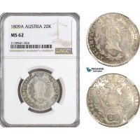 AG914, Austria, Franz II, 20 Kreuzer 1809­ A, Vienna Mint, Silver, KM# 2141, NGC MS62