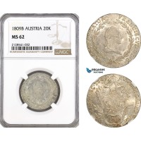 AG916, Austria, Franz II, 20 Kreuzer 1809­ B, Kremnitz Mint, Silver, KM# 2141, NGC MS62