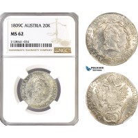 AG919, Austria, Franz II, 20 Kreuzer 1809­ C, Prague Mint, Silver, KM# 2141, NGC MS62