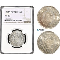 AG920, Austria, Franz II, 20 Kreuzer 1810­ A, Vienna Mint, Silver, KM# 2141, NGC MS62