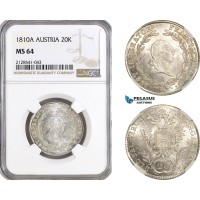 AG924, Austria, Franz II, 20 Kreuzer 1810­ A, Vienna Mint, Silver, KM# 2141, NGC MS64