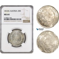 AG926, Austria, Franz II, 20 Kreuzer 1810­ A, Vienna Mint, Silver, KM# 2141, NGC MS64