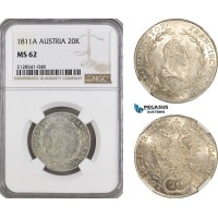 AG928, Austria, Franz II, 20 Kreuzer 1811 A, Vienna Mint, Silver, KM# 2142, NGC MS62