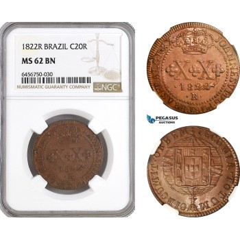 AG933, Brazil, Joao VI, 20 Reis 1822 R, Rio de Janeiro Mint, KM# 316, NGC MS62BN