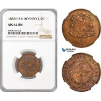 AG941, British North Borneo, 1/2 Cent 1885 H, Heaton Mint, KM# 1, NGC MS64BN