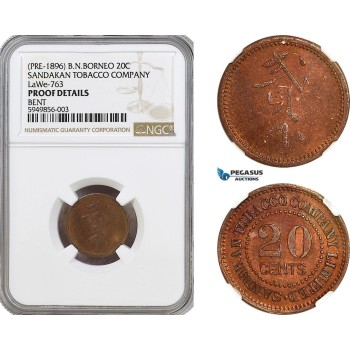 AG944, British North Borneo, 20 Cents ND, Pre 1896, Sandakan Tobacco Company, LaWe-763, NGC Proof Details