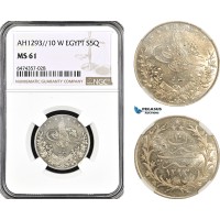 AG955, Egypt (Ottoman Empire) Abdulhamid, 5 Qirsh AH1293//10 W, Berlin Mint, Silver, KM# 294, NGC MS61