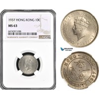 AG968, Hong Kong, George VI, 10 Cents 1937, London Mint, KM# 21, NGC MS63