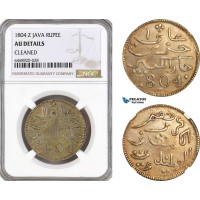 AG982, Netherlands East Indies, Java, 1 Rupee 1804 Z, Silver, KM#214, NGC AU Details