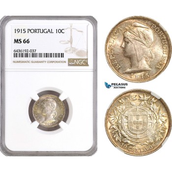 AG990, Portugal, 10 Centavos 1915, Silver, KM# 563, NGC MS66