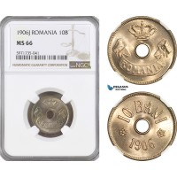 AG995, Romania, Carol I, 10 Bani 1906 J, Hamburg Mint, Schäffer/Stambuliu 059a, NGC MS66