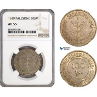 AH104, Palestine, 100 Mils 1939, London Mint, Silver, NGC AU55