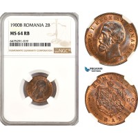 AH111, Romania, Carol I, 2 Bani 1900 B, Bucharest Mint, NGC MS64RB