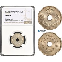 AH113, Romania, Carol I, 10 Bani 1906 J, Hamburg Mint, NGC MS66