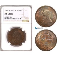 AH138, South Africa (ZAR) 1 Penny 1892, Berlin Mint, NGC MS63BN