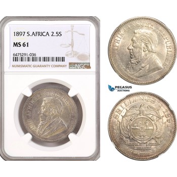 AH140, South Africa (ZAR) 2 1/2 Shillings 1897, Pretoria Mint, Silver, NGC MS61