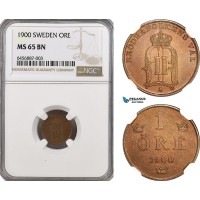 AH147, Sweden, Oscar II, 1 Öre 1900, Stockholm Mint, NGC MS65BN