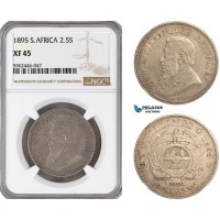 AH15, South Africa (ZAR) 2 1/2 Shillings 1895, Pretoria Mint, Silver, KM# 7, NGC XF45
