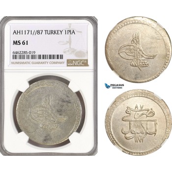 AH155, Turkey (Ottoman Empire) Mustafa III, 1 Piastre AH1171/87, Islambul Mint, Silver, NGC MS61