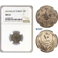 AH158, Turkey (Ottoman Empire) Abdülhamid II, 10 Para AH1293/27, Silver, NGC MS63